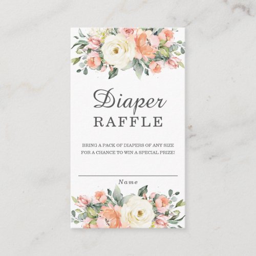 Rustic Chic Peach Ivory Blush Floral Diaper Raffle Enclosure Card