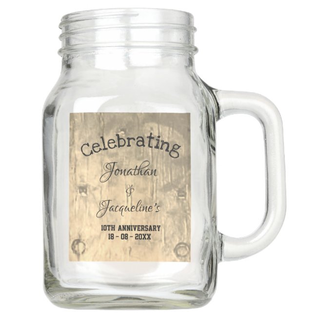 Rustic Chic Personalized Names Wedding Anniversary Mason Jar