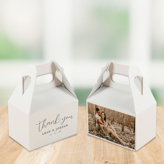 Rustic Chic Photo Calligraphy Thank You Wedding  Favor Boxes (Creator Uploaded)