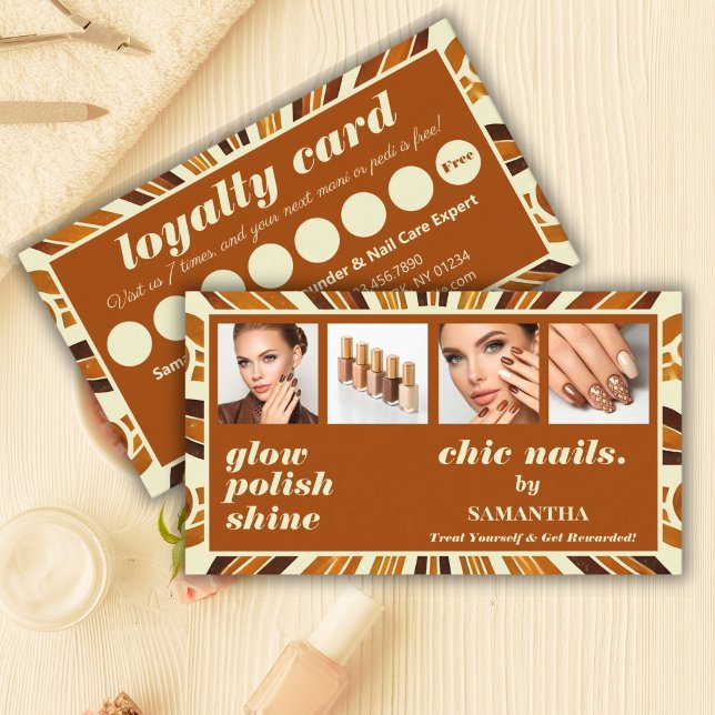 Rustic Chic Photo Collage Nails By Beauty Salon Loyalty Card (Creator Uploaded)