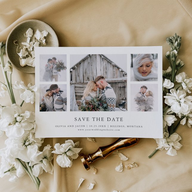 Rustic Chic | Photo Grid Wedding Save The Date Magnetic Invitation
