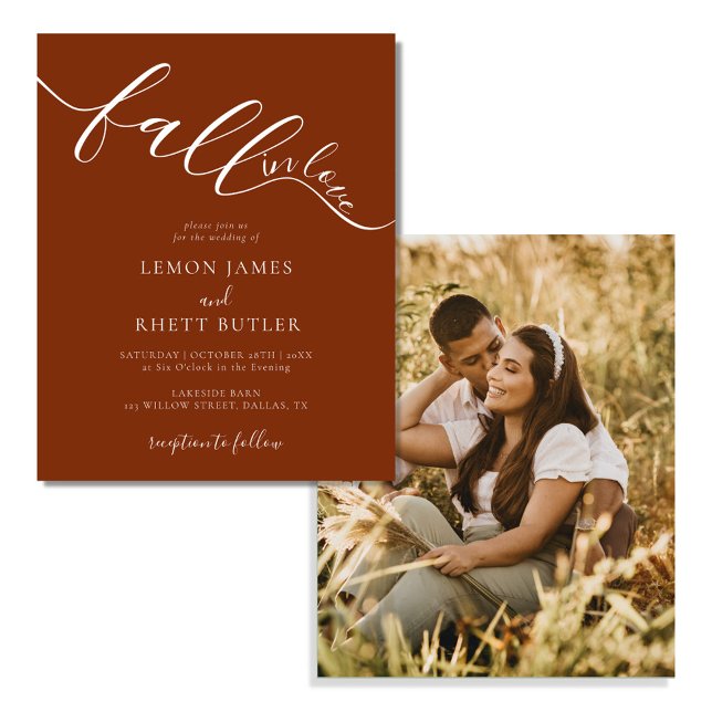Rustic Chic Photo Terracotta Fall In Love Wedding  Invitation (Creator Uploaded)
