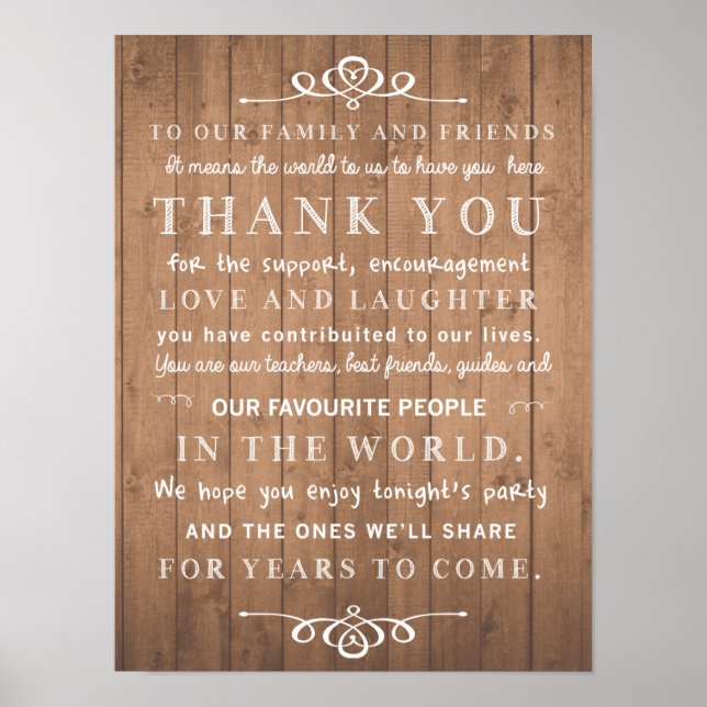 Rustic chic poster - thank you wedding sign (Front)