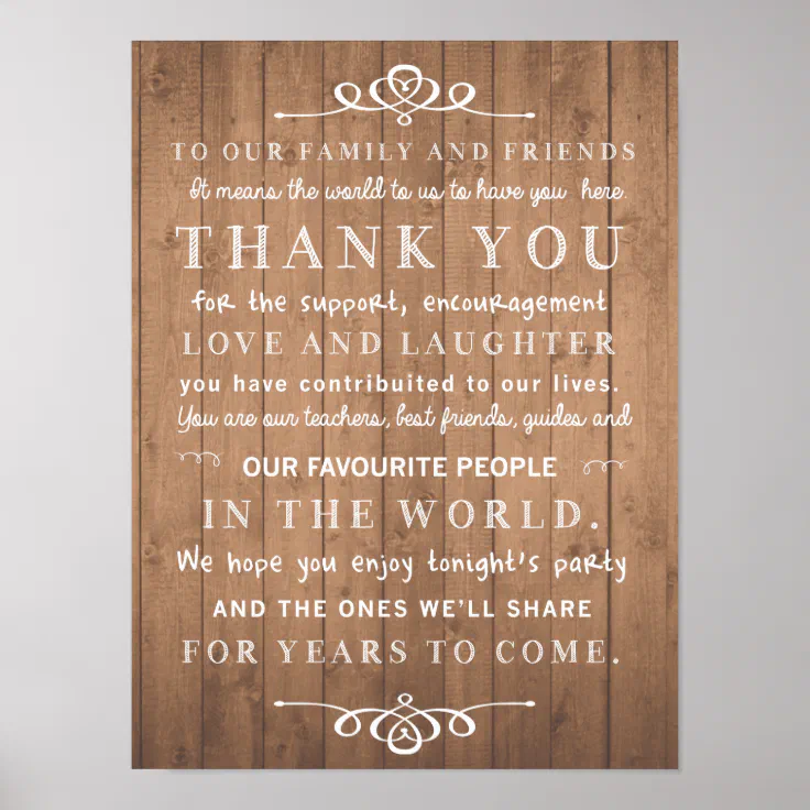 Rustic chic poster - thank you wedding sign | Zazzle