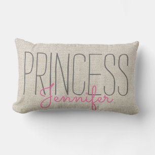 Rustic Chic PRINCESS YOUR NAME IN BEIGE  PINK Lumbar Pillow