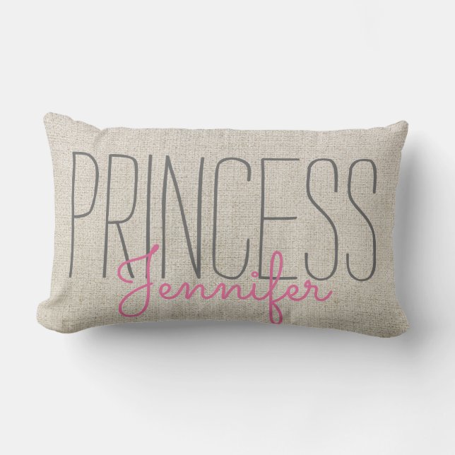 Rustic Chic PRINCESS YOUR NAME IN BEIGE  PINK Lumbar Pillow (Front)