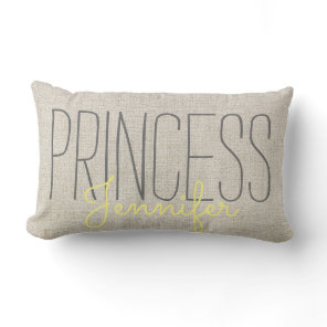 Rustic Chic PRINCESS YOUR NAME IN BEIGE  YELLOW Lumbar Pillow
