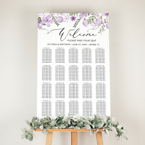 Rustic Chic Purple Floral Wedding Seating Chart 