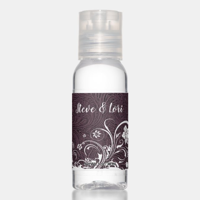 Rustic Chic Purple Leather Lace Personalized Hand Sanitizer (Front)