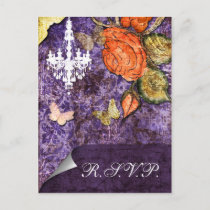 Rustic Chic Purple Vintage Rose Wedding Invitation Postcard