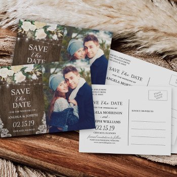 Rustic Chic Romantic Floral Save The Date Photo Announcement Postcard by CardHunter at Zazzle