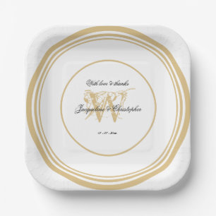 Rustic Chic Romantic White Gold Wedding Monogram Paper Plates
