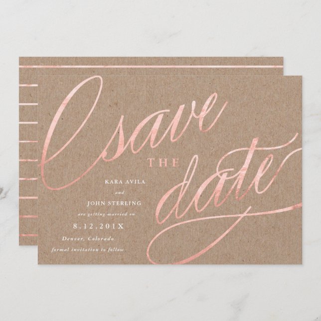 Rustic Chic Rose Gold Save the Dates | Rose Gold Invitation (Front/Back)
