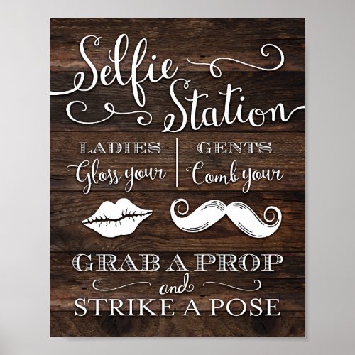 Rustic Chic SELFIE STATION GRAB A PROP Sign Print