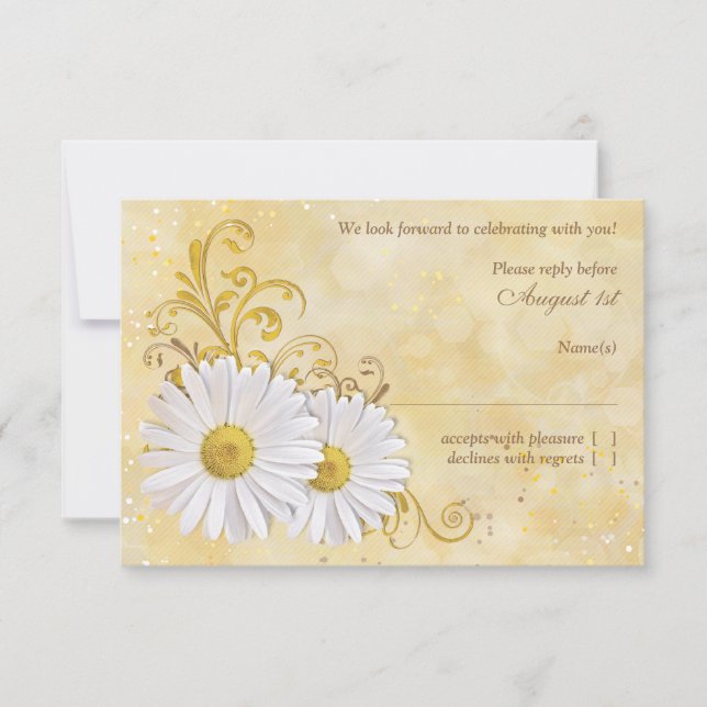 Rustic Chic Shasta Daisy Wedding RSVP Reply Card (Front)