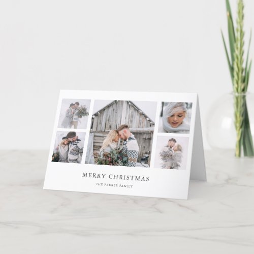 Rustic Chic  Simple Minimal Christmas Photo Grid Holiday Card