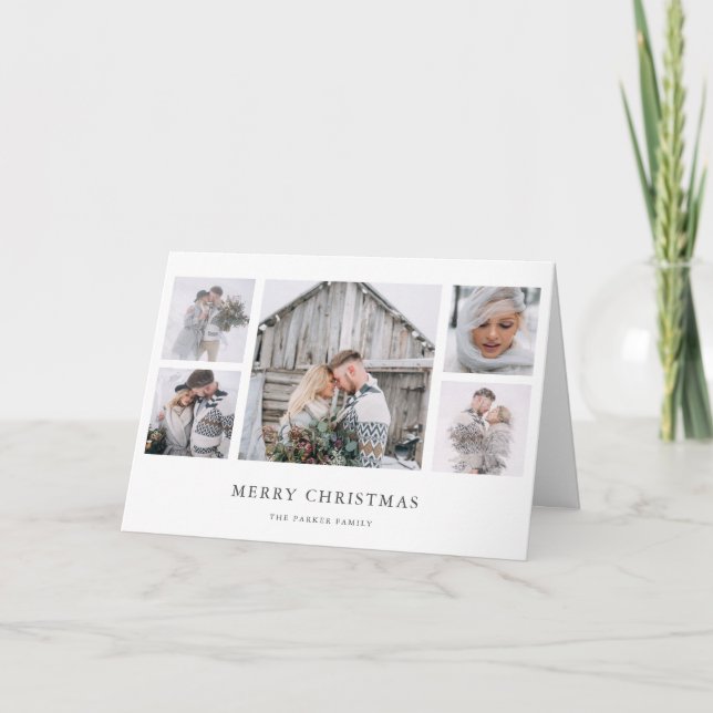 Rustic Chic | Simple Minimal Christmas Photo Grid Holiday Card (Front)