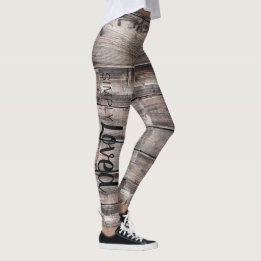 rustic chic SIMPLY LOVED script on barnwood | Leggings
