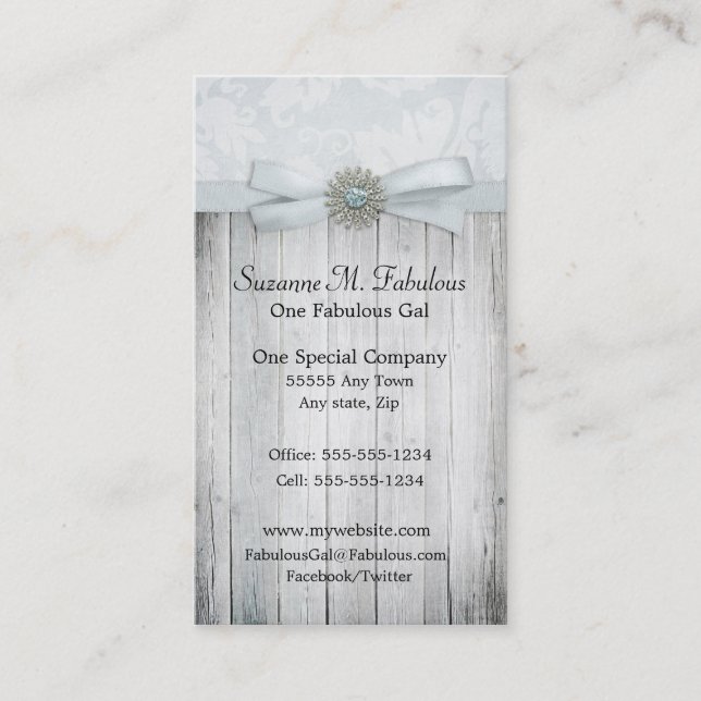 Rustic Chic Soft Blue Ribbon Sparkle Business Card (Front)