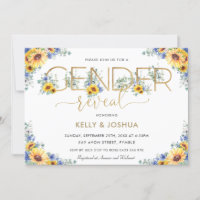 Rustic Chic Sunflower Blue Floral Gender Reveal Invitation