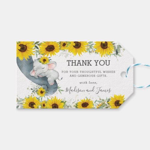 Rustic Chic Sunflower Elephant Baby Shower Favor Gift Tags