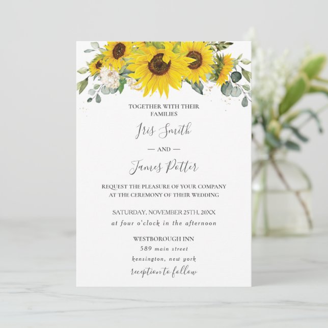 Rustic Chic Sunflower Floral Wedding  Invitation (Standing Front)