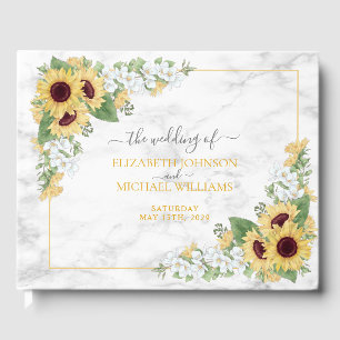 Rustic Chic Sunflower & Gray Floral Wedding Guest Book