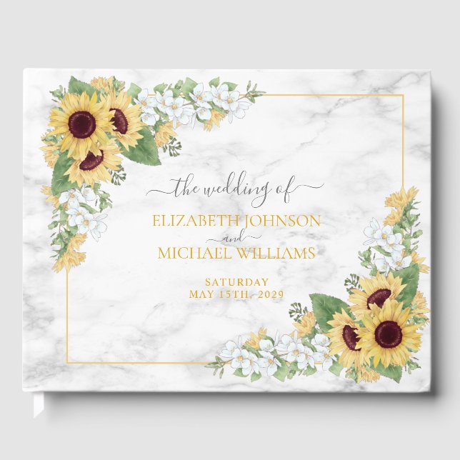 Rustic Chic Sunflower & Gray Floral Wedding Guest Book (Front)