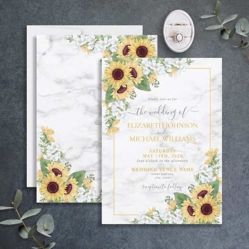 Rustic Chic Sunflower  Gray Floral Wedding Invitation