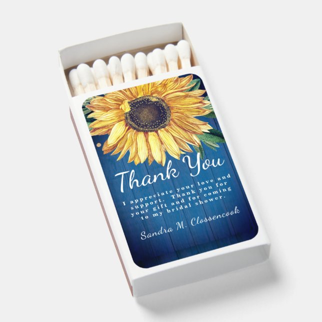  Rustic Chic Sunflower Navy Blue Wood, Matchboxes (Front Open)