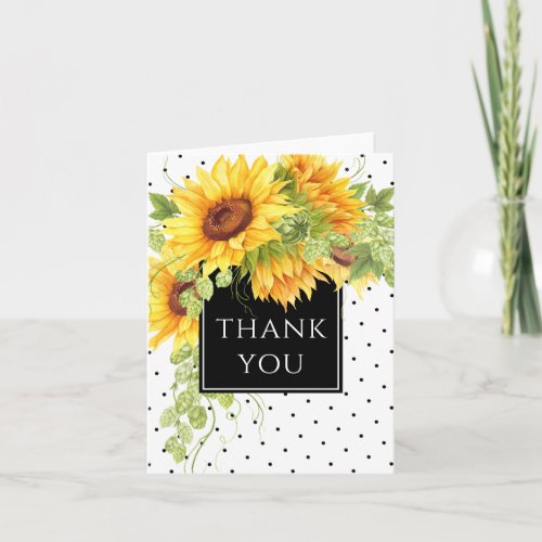 Rustic Chic Sunflowers and Dots Thank You Card