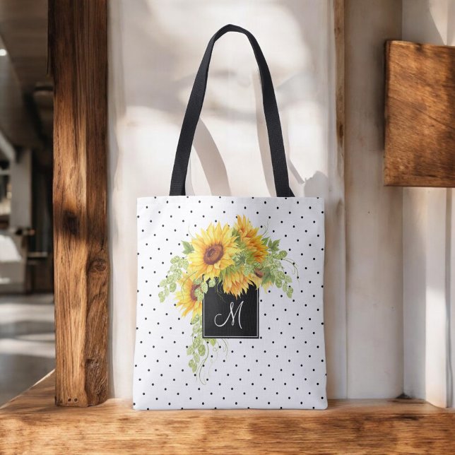 Rustic Chic Sunflowers and Dots with Monogram Tote Bag (Personalize with your monogram initial.)