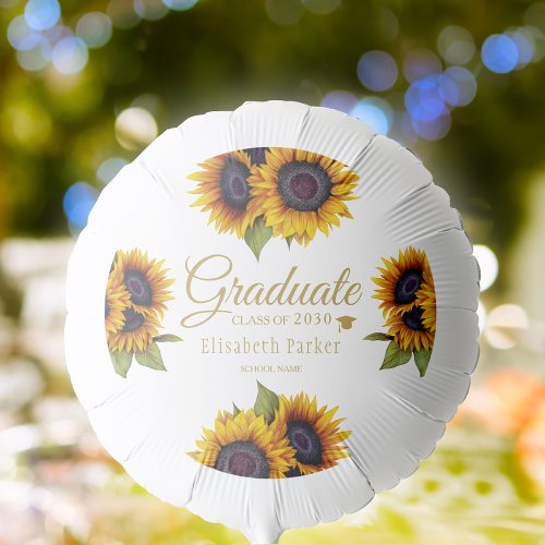 Rustic chic sunflowers elegant graduate name balloon