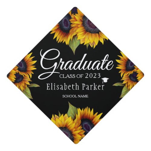 Rustic chic sunflowers elegant graduate summer gra graduation cap topper