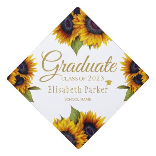 Rustic chic sunflowers elegant graduate summer graduation cap topper