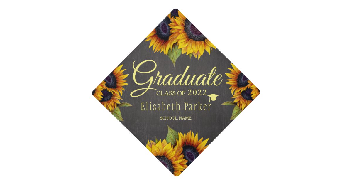 Rustic chic sunflowers elegant graduate summer graduation cap topper ...