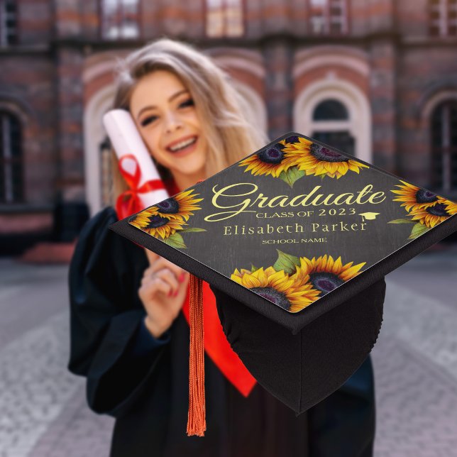 Rustic chic sunflowers elegant graduate summer graduation cap topper (Creator Uploaded)