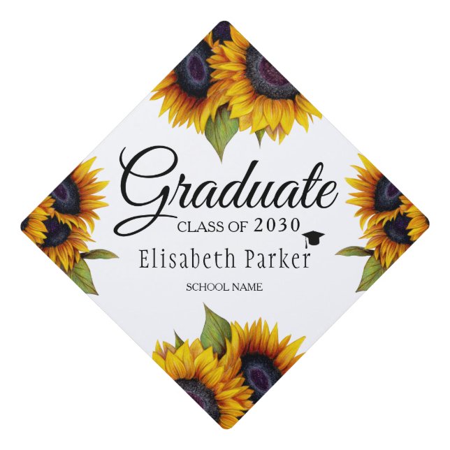Rustic chic sunflowers elegant graduate summer graduation cap topper (Front)
