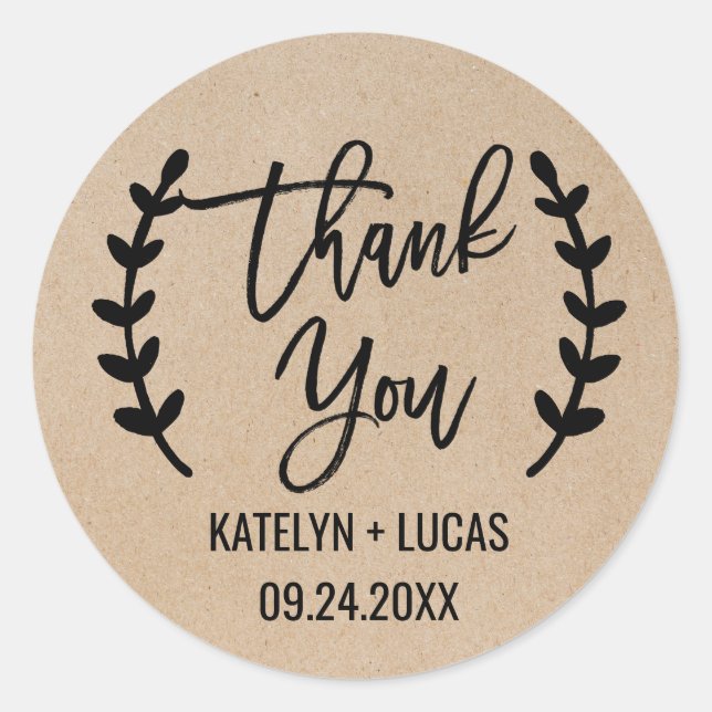 Rustic Chic Thank You Wedding Favor Stickers (Front)