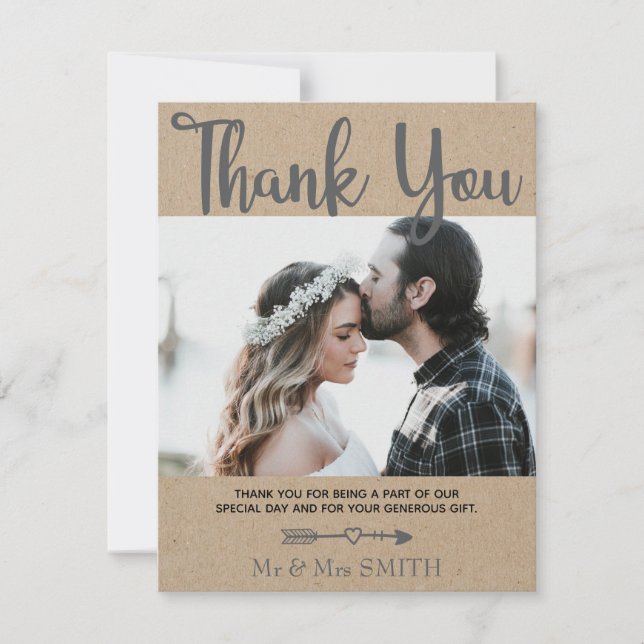 Rustic Chic Two Photo Thank You Card (Front)