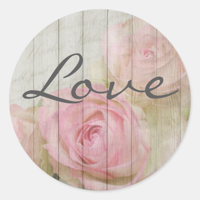 Rustic Chic Vintage Pink Roses Love Stickers (Front)