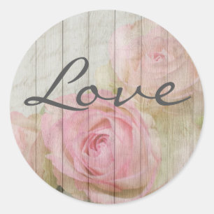 Rustic Chic Vintage Pink Roses Love Stickers