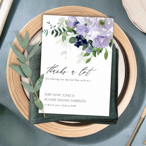 Rustic Chic Violet Purple Floral Leafy Wedding Thank You Card