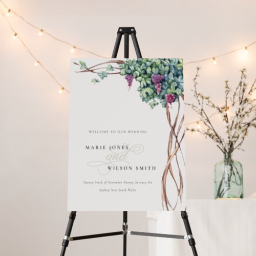 Rustic Chic Watercolor Grapevine Wedding Welcome Foam Board