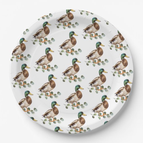 Rustic Chic Watercolor Mallard Duck  Paper Plates