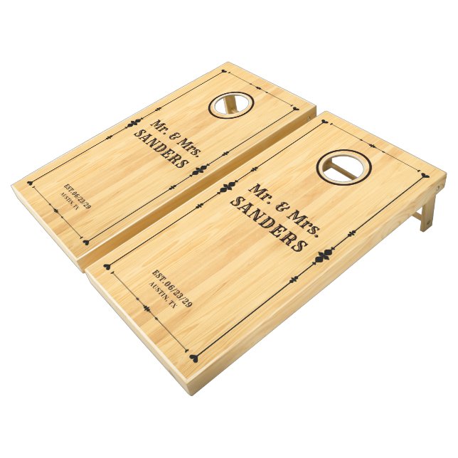 Rustic Chic Wedding Family Custom Cornhole Set (Angled)