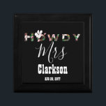 Rustic Chic Wedding Gift For Her | Howdy Mrs Gift Box<br><div class="desc">Howdy! And congratulations to the new wife. This customizable wooden jewelry gift box makes a gorgeous every day keepsake of your wedding. The design features a hand drawn Howdy in wooden block letters; for the Mrs it is decorated with magnolias in white pink and magenta with eucalyptus greenery for contrast...</div>