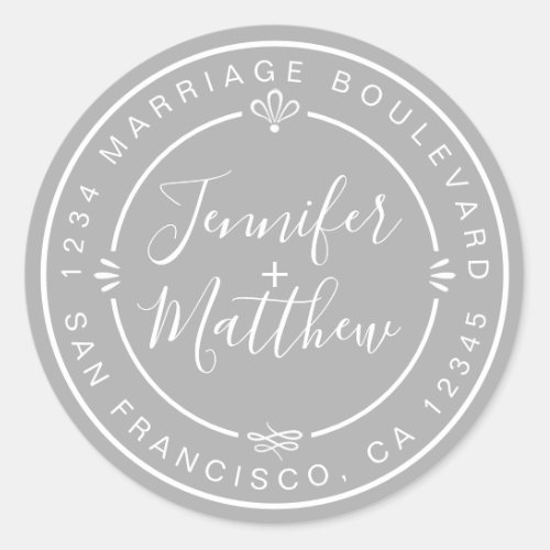 Rustic Chic Wedding Monogram Return Address Gray Classic Round Sticker