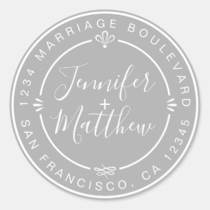 Rustic Chic Wedding Monogram Return Address Gray Classic Round Sticker