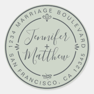 Rustic Chic Wedding Monogram Return Address Green Classic Round Sticker